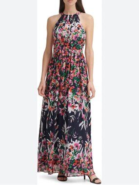 ELIZA J MULTICOLOR FLORAL PRINT HALTER MAXI DRESS